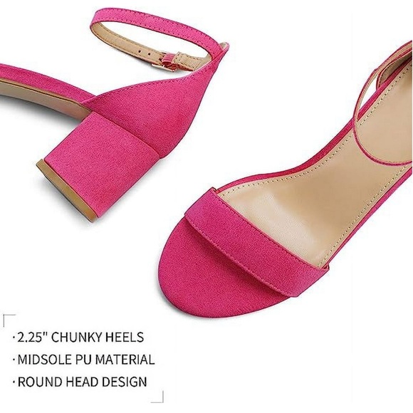 NEW| BellaMarie Chunky Block Fuchsia Suede Heel Sandal - Picture 4 of 7